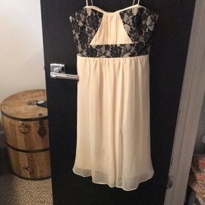 Strapless Beige and black lace cocktail dress
